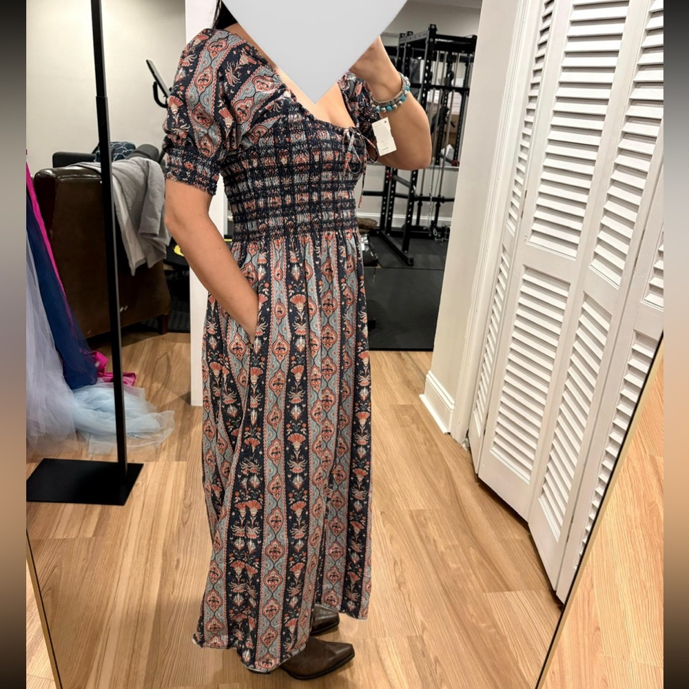 Hill House Nap Dress with cap sleeves in Navy and Dusty Rose Print - XL - Picture 2 of 3